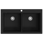 ZNTS Overmount Kitchen Sink Double Basin Granite Black 141675