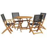 5 Piece Garden Dining Set Black Poly Rattan and Solid Wood 3281814