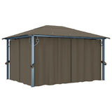 Gazebo with Curtain&LED String Lights 4x3 m Taupe Aluminium 3070337