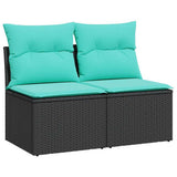 2 Piece Garden Sofa Set with Cushions Black Poly Rattan Acacia 3325233