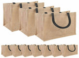 Jute Handbags 10 pcs Natural and Black 26 x 22 x 14 cm 42012279