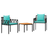 Outdoor Furniture Set 3 pcs Black and Turquoise Poly Rattan 42025351