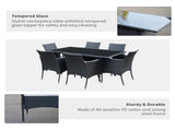 6 Seater Rattan Dining Set with Cushions, Rattan Garden Furniture Set with 6 Armchairs, Rectangular T3398P318599