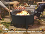 Portable Fire, 58 cm Round Firepit with Grill Grate, Fire Bowl with Ash Catcher and Poker, Fire T3398P377726