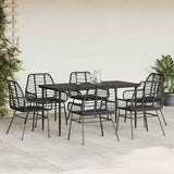 7 Piece Garden Dining Set Black Poly Rattan Glass 3334440