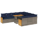11 Piece Garden Sofa Set with Cushions Grey Poly Rattan Acacia 3327764
