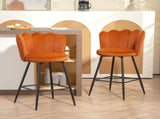 Set of Two Velvet-Feel Lotus Bar Stools - Orange T3398P423884