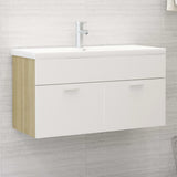 Sink Cabinet with Built-in Basin White and Sonoma Oak Engineered Wood 3070843