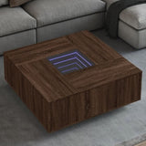 ZNTS Coffee Table with Infinity LED Brown Oak 100x100x40 cm 3284048