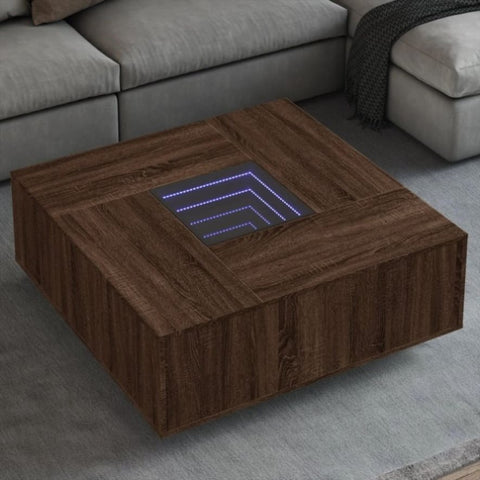 ZNTS Coffee Table with Infinity LED Brown Oak 100x100x40 cm 3284048