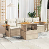 5 Piece Garden Sofa Set with Cushions Beige Poly Rattan Acacia 3327544