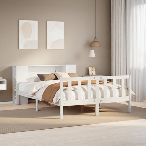 ZNTS Bookcase Bed without Mattress White 160x200 cm Solid Wood Pine 3322091