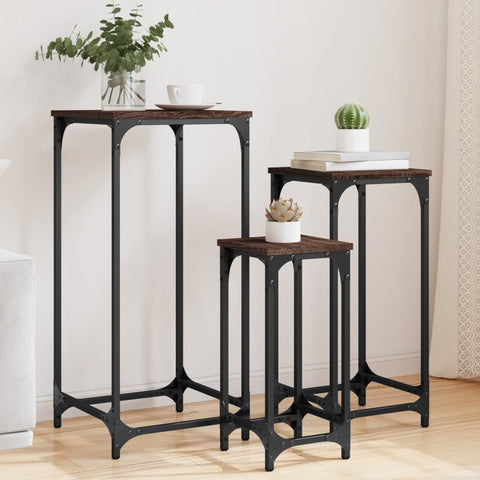 ZNTS Nesting Side Tables 3 pcs Brown Oak Engineered Wood 838942