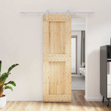 Sliding Door Natural and White 70 x 210 cm Solid Pine Wood 3444937