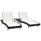 Sun Lounger 3 pcs Black and White 197 x 70 x 82 cm Poly Rattan 3381204