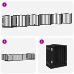 Dog Gate with Door Foldable 12 Panels Black 600 cm Poplar Wood 3155598
