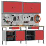 Work Bench Set with Lock 8 pcs Red and Grey Powder-Coated Steel 3321495