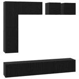 TV Cabinet Set Wall-mounted 8 pcs Black Oak Engineered Wood 3393280