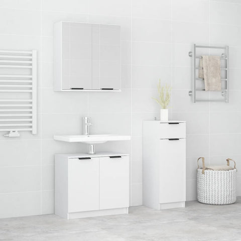 ZNTS 3 Piece Bathroom Cabinet Set White Engineered Wood 3115868