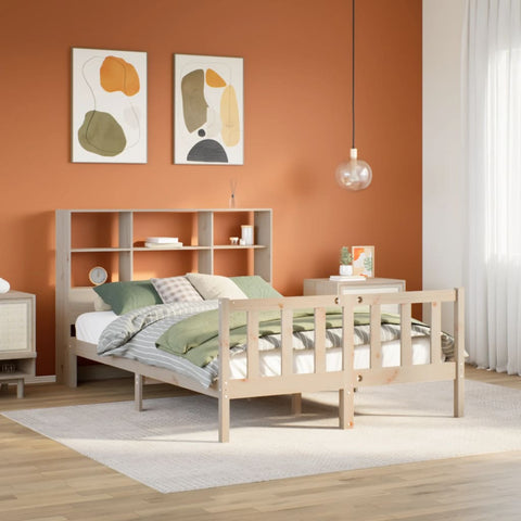ZNTS Bookcase Bed without Mattress 140x190 cm Solid Wood Pine 3321696