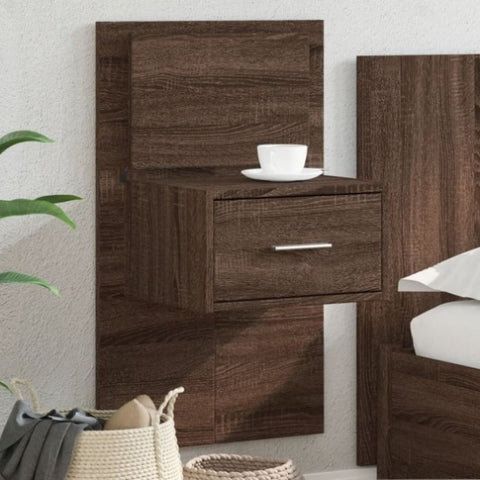 ZNTS Wall-mounted Bedside Cabinet with LED Lights Brown Oak 848169