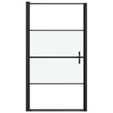 Shower Door 100x178 cm Half Frosted Tempered Glass Black 151867