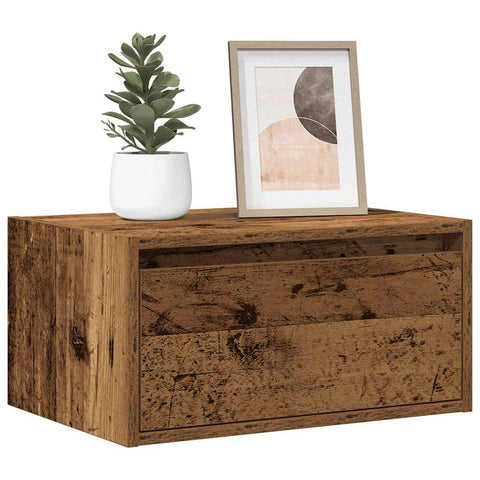 ZNTS Wall-mounted Bedside Cabinet with LED Lights Old Wood 860225