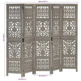Hand Carved 5-Panel Room Divider Grey 200x165 cm Solid Mango Wood 285333