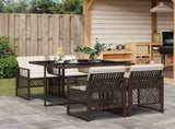 5 Piece Garden Dining Set with Cushions Brown Poly Rattan 3210717