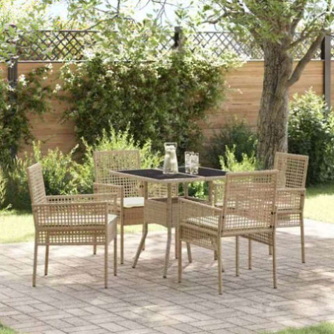 Garden Dining Set 5 pcs Beige Poly rattan 3334932