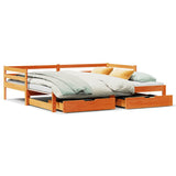 Daybed with Trundle&Drawers without Mattress Wax Brown 90x200 cm 3302162