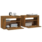 ZNTS Bedside Cabinets 2 pcs with LEDs Smoked Oak 60x35x40 cm 3144972