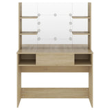 Makeup Table with LED Lights 100x40x135 cm MDF Oak 331545