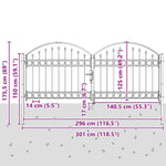 Fence gate with Lock Grey 300 x 125 cm Steel 42008934