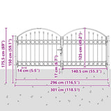 Fence gate with Lock Grey 300 x 125 cm Steel 42008934