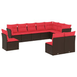 10 Piece Garden Sofa Set with Cushions Brown Poly Rattan 3217804