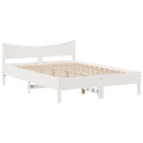 ZNTS Bed Frame with Headboard White 135x190 cm Double Solid Wood Pine 3307060