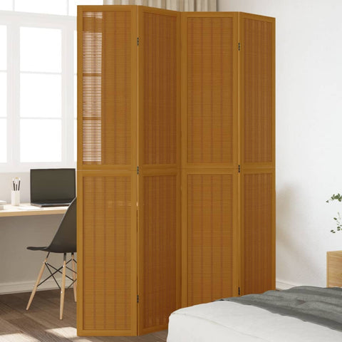 ZNTS Room Divider 4 Panels Brown Solid Wood Paulownia 358820