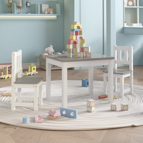 3 Piece Children Table and Chair Set White and Grey MDF 10409