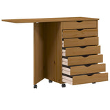 Rolling Cabinet with Desk MOSS Honey Brown Solid Wood Pine 4015791