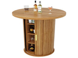 Round bar table with storage, 91.6cm high standing table with cabinet, MDF wood look, load capacity N639P442895D