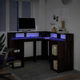 Desk with LED Lights Brown Oak 130x130x91 cm Engineered Wood 3309453