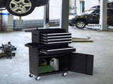 Tool Chest 2 in 1 Metal Tool Cabinet Storage Box with 5 Drawers Pegboard Wheels 60x28x104.5cm Black T3398P344507