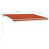 ZNTS Manual Retractable Awning with LED 450x300 cm Orange and Brown 3068925