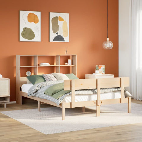 ZNTS Bookcase Bed without Mattress 150x200 cm King Size Solid Wood Pine 3321810