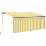 ZNTS Manual Retractable Awning with Blind 3.5x2.5m Yellow&White 3069398