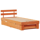 Bed Frame with Headboard Wax Brown 90 x 200 cm Solid Pine Wood 872544