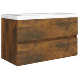 Sink Cabinet Smoked Oak 80x38.5x45 cm Engineered Wood 815651