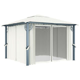 Gazebo with Curtain&LED String Lights 3x3 m Cream Aluminium 3070332