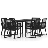 Dining Set Black Powder-coated steel, glass, PVC rattan 7 Piece 3099158